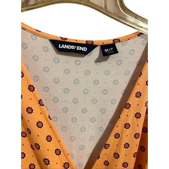 Lands' End Coral Print V-Neck Draped Wrap Midi Dress Size M/P 10-12 - Picture 6 of 9